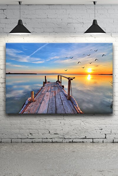 Genel Markalar Gökmavi Dekr - Iskelede Gün Batımı Manzarası HD Baskı Kanvas T...