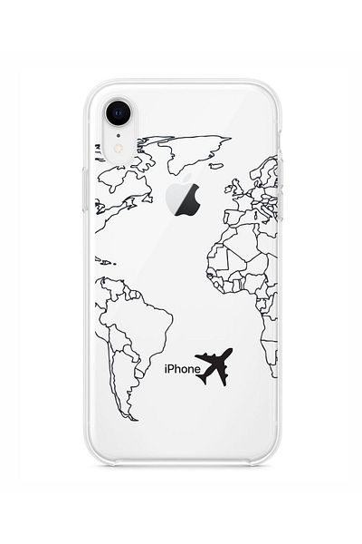 mooodcase حافظة آيفون Xr World Map Lines من السيليكون الشفاف الفاخر باللون الأسود