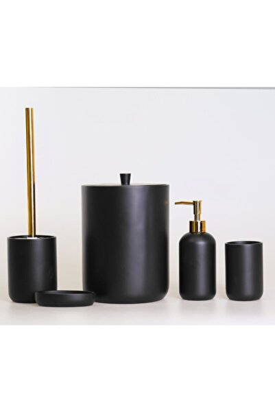 By Selim مجموعة حمام سليم البوليستر المكونة من 5 قطع باللون الأسود الأنيق