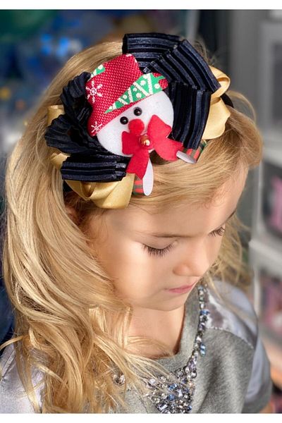 QUEEN AKSESUAR New Year's New Year's Special Gift in Box Snowman Pleated Bow Satin Luxury Adult and Children's Crown
