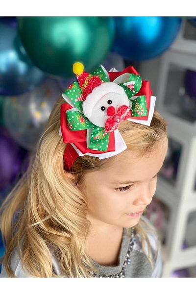 QUEEN AKSESUAR New Year's New Year's Special Box Gift Decorated Snowman Jewelled Luxury Satin Crown Wide Red