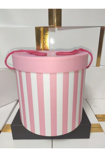 Stil Kutu Pembe Renk Beyaz Çizgili Silindir Hediyelik Kutu Yuvarlak Silindir ...