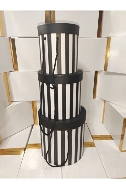 Stil Kutu Yuvarlak Silindir Kutu Siyah Beyaz Damalı Silindir Hediyelik Kutu Seti