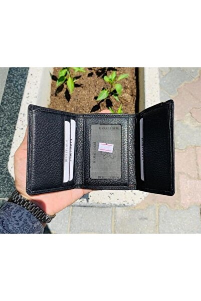 Karalı Deri Siyah Deri Katlamalı Para Kartlıklı Hakiki Deri Cüzdan