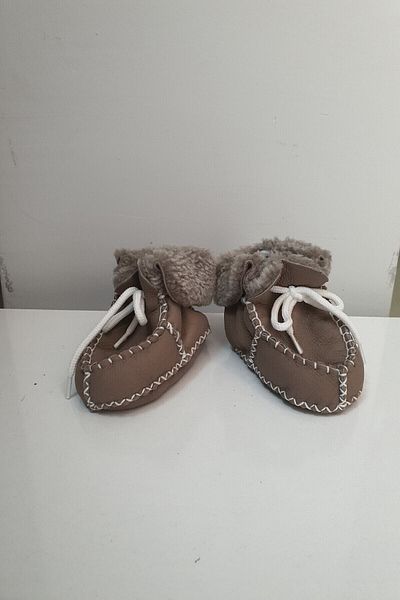 Papulin Unisex Baby Gray Suede Leather Fur Booties