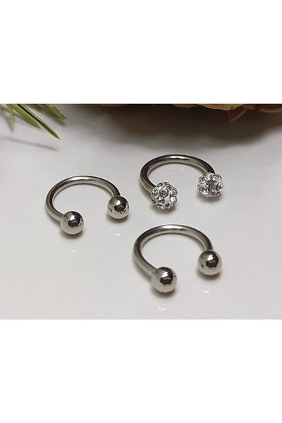 Işıl Işıl Unisex Metallic Surgical Steel Piercing Set of 3