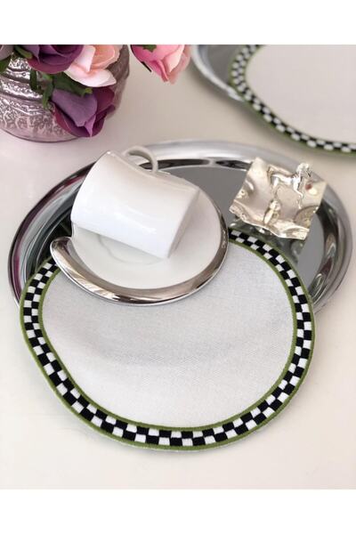 Elif İpek Hometex Checkered Round Tray Cover Set of 2