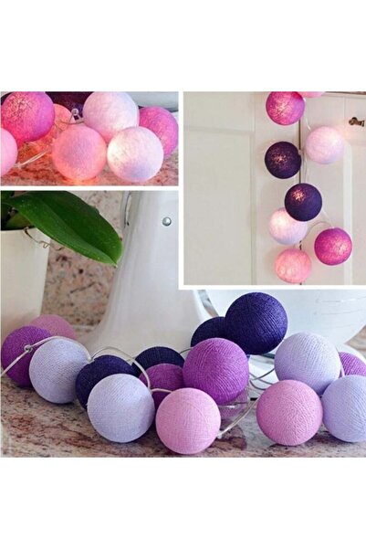 MOBGİFT 3 Meter 20'li Led Işıklı Mor Hasır Pamuk Top Dizeleri Sürpriz Hediyeli