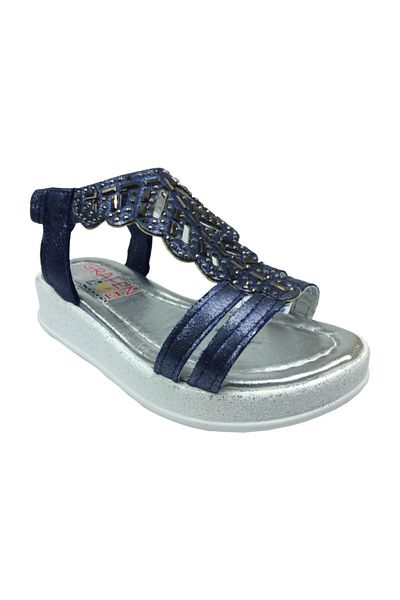grafen Orthopedic Booties Girls' Sandals Navy Blue Leaf Pattern Stone Heeled Evening Dress
