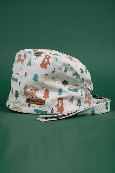 Best Bone Light Beige Camping Animals Patterned Surgical Cap