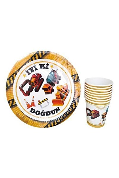 as balon Inşaat Temalı Tabak Bardak 8 Li