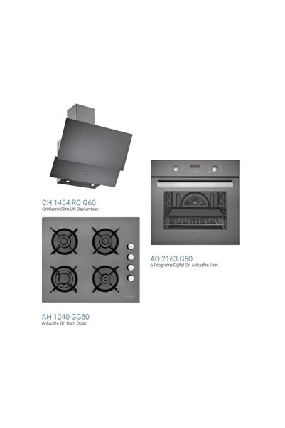 Eminçelik EMİNÇELİK LÜX ANTRASİT GRİ CAM ANKASTRE SET