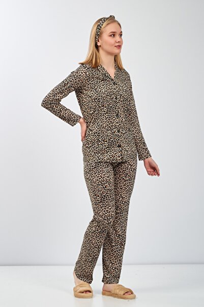 Moda Clubu Women's Kaflan Leopard Pajama Set and Headband