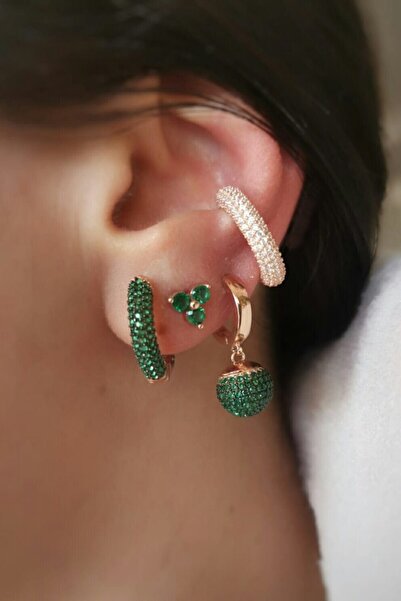 MySilvers Yeşil Yoğun Gümüş Küpe Kombini