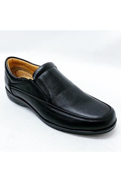 Retto Men's Black Orthopedic Leather Shoes