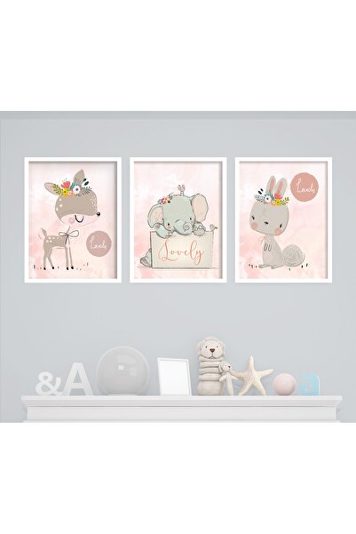 Ya&mu Tablosetleri 3 Adet 33 X 44cm Büyük Boy Ahşap Beyaz Çerçeveli Bebek, Ço...