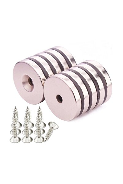 Dünya Magnet 10 Adet D15mm X 10/5,5mm X 3mm Havşa Delikli Güçlü Vida Atılabil...