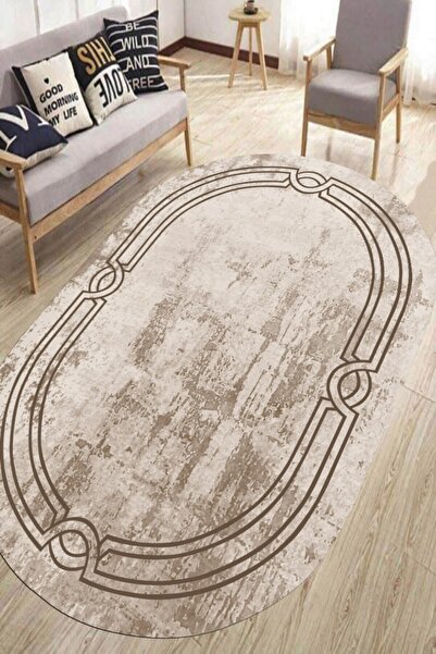 Resmiro Oval Çerçeve Motif Dijital Baskılı Halı