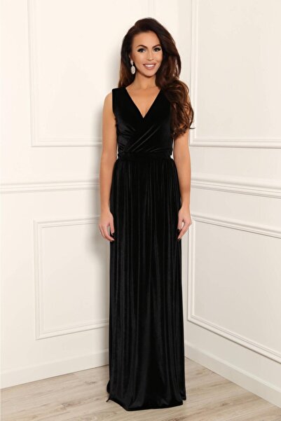 Styling Park Yırtmaçlı Maxi Kadife Elbise