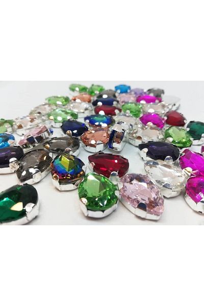 yiğit aksesuar 13x18 (1.8cm) Cased Strut Drop Glass Stone Mixed Package (50 Pieces)