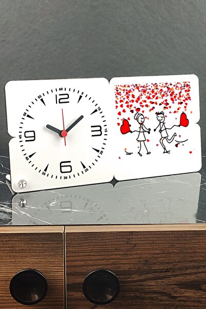 Hediyelen Çöp Çiftler Ahşap Masa Saati