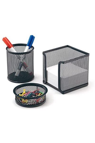 Mas Black Metal Perforated Paper Clip-Paper Holder-Pen Holder Set of 3 0505