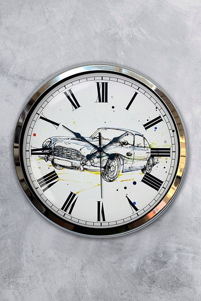 Kasva Concept Gift Decorative 40 cm Chrome Metal Car Wall Clock
