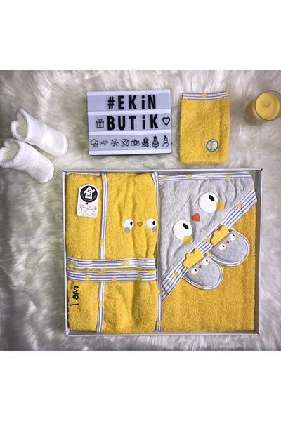 Miniworld Yellow Civiciv Ekinbutik Baby Bathrobe Set S 4 Pieces