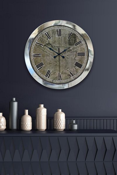 Kasva Concept Gift 36 cm Chrome Metal Earth Wall Clock