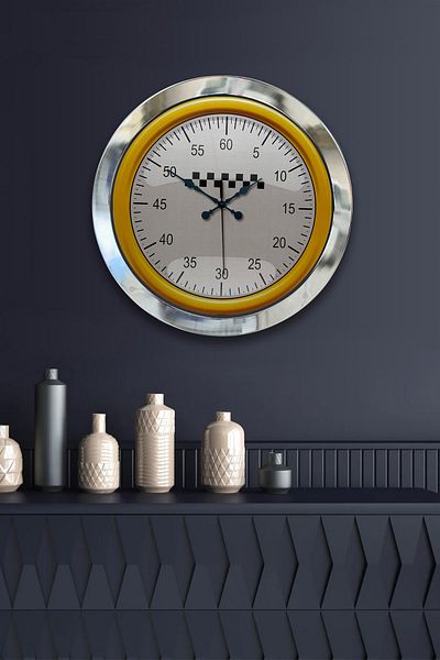 Kasva Concept Gift 36 cm Chrome Metal Racing Wall Clock
