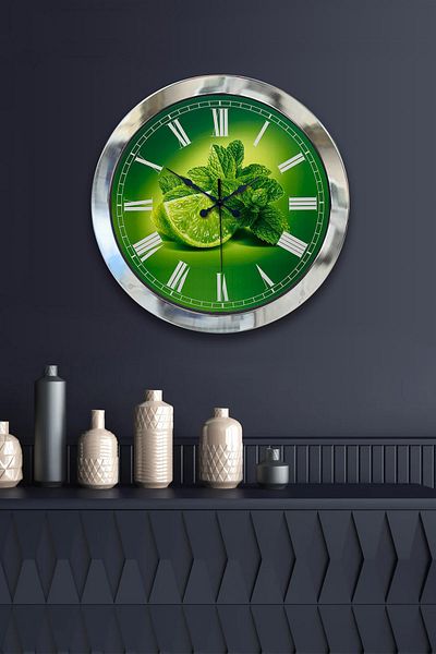 Kasva Concept Gift 36 cm Chrome Metal Lemon Themed Kitchen Wall Clock