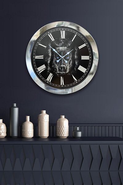 Kasva Concept Gift 36 cm Chrome Metal Dog Wall Clock