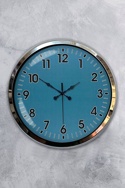 Kasva Concept Cadou 40 Cm Crom Metal Albastru Ceas de Perete