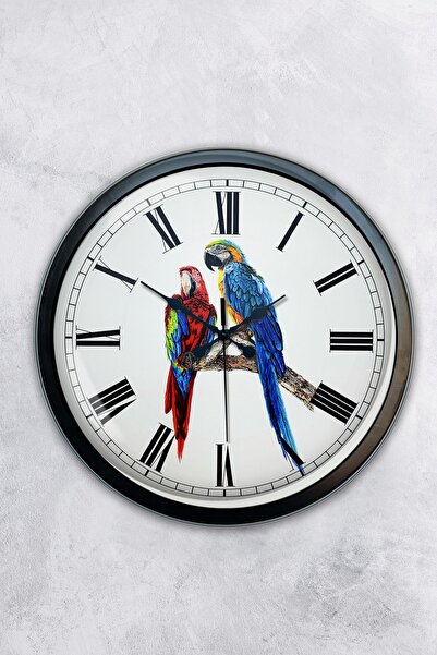 AİB STORE هدية ساعة حائط ببغاء معدني أسود مقاس 40 سم
