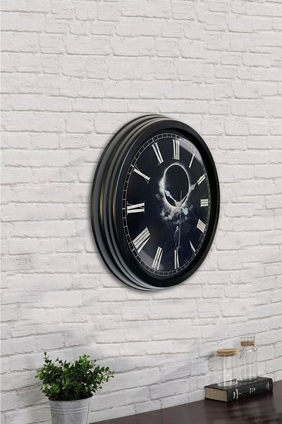 Kasva Concept Gift 40 cm Black Metal Full Moon Wall Clock