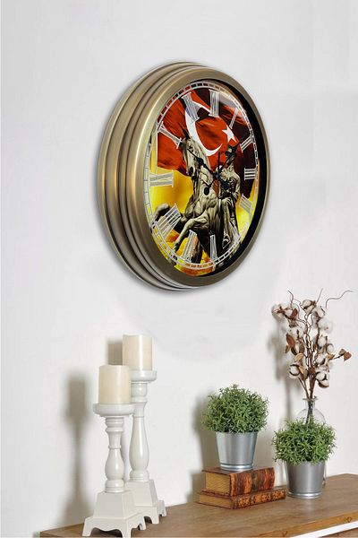 Kasva Concept Gift 40 cm Antique Metal Mustafa Kemal Atatürk Wall Clock