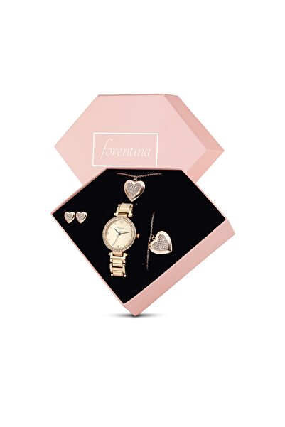 Forentina Kadın Rose Kalpli Kolye Küpe Bileklik Saat Hediye Set - Ps174600tr