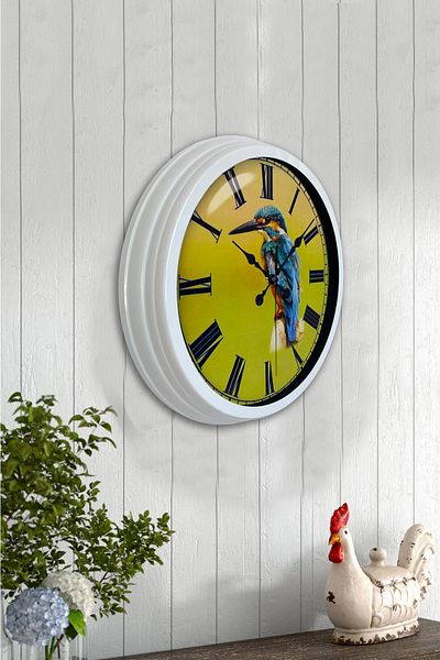 Kasva Concept Gift 40 cm White Metal Bird Wall Clock