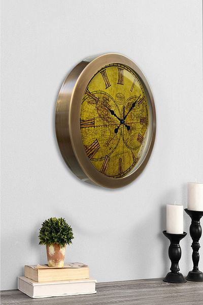 Kasva Concept Gift 36 cm Antique Metal Maps Wall Clock