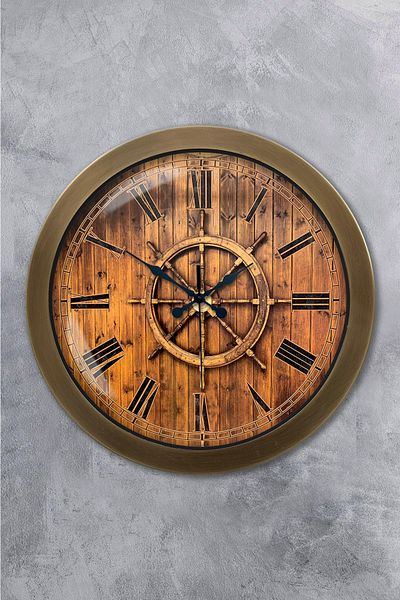 Kasva Concept Gift 36 cm Antique Metal Rudder Wall Clock