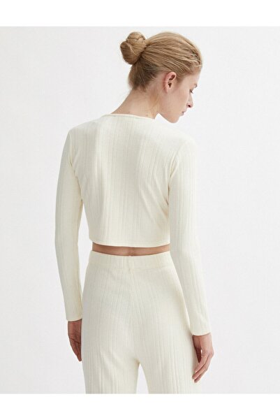 Koton Women's Crop Cardigan Buttoned Long Sleeve