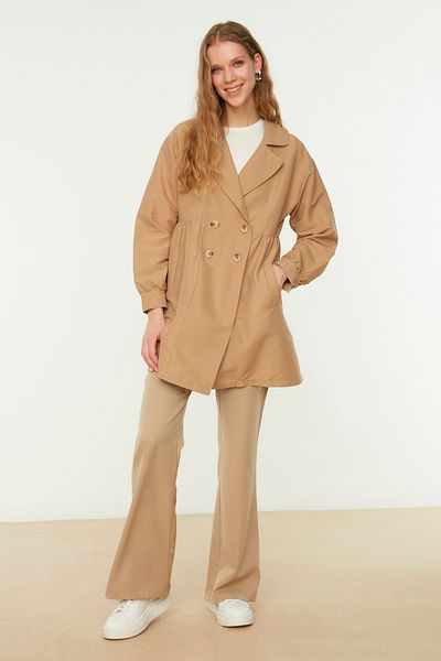 Trendyol Modest Barna zsebes részletes szövött árokkabát TCTSS22TR0019