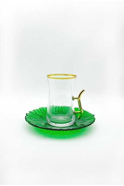 ÖzcamKristal 12 Parça 6 Kişilik Dantel Tabaklı Çay Takımı