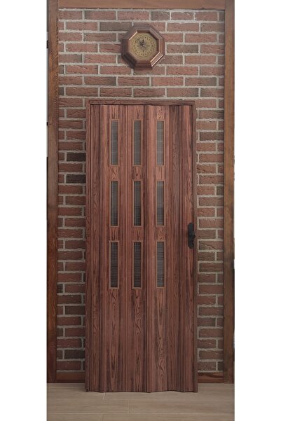 ERİKMANN Akodiyon Kapı 130 H 215 Camlı Ceviz Pvc Katlanır Akordion