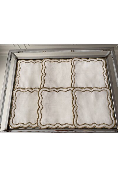 LİNDA MİA منديل كوكتيل ذهبي مرقط 6 قطع