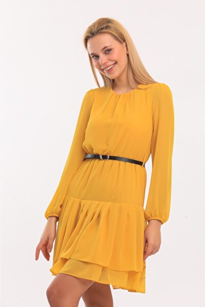 Swass Kemerli Şifon Elbise