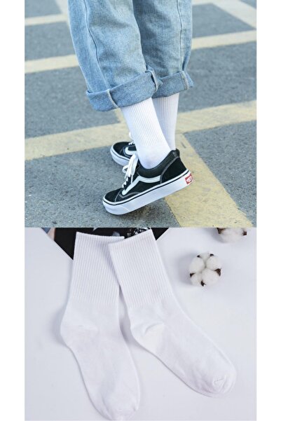 dm del more 4 Pairs Unisex Plain White Color College Socks