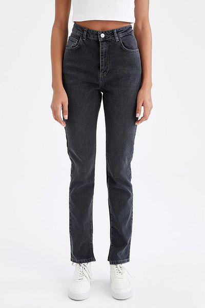 DeFacto Slim Split Fit High Waist Slit Detailed Jean Trousers