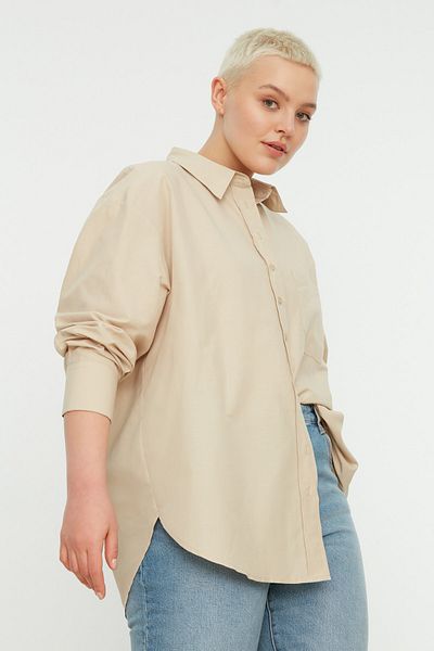 Trendyol Curve Plus Size Shirt - Gray - Regular fit