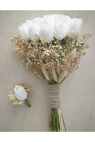 Evsay Gelin Buketi Islak Lale Gelin Eli Çiçeği Ve Damat Yaka Çiçeği